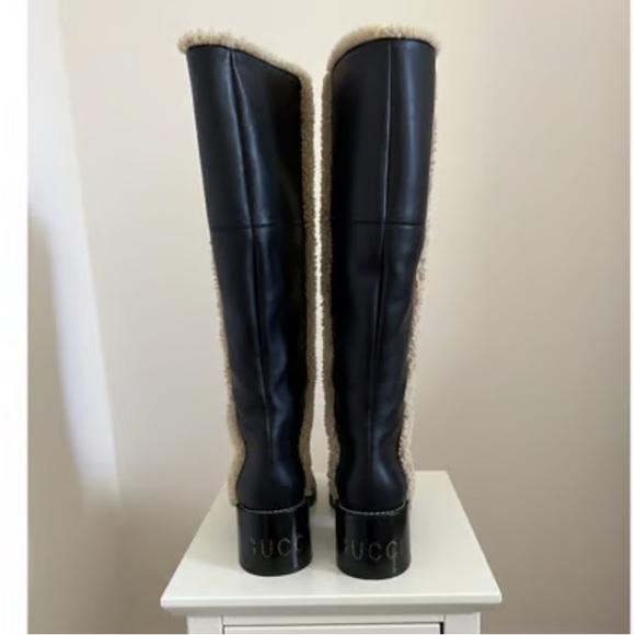 Gucci Shearling Trim Knee High Black Boots 39 ❤️💚 - Picture 15 of 16